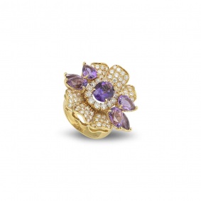 Yellow Gold Amethyst and Diamond Dress Ring